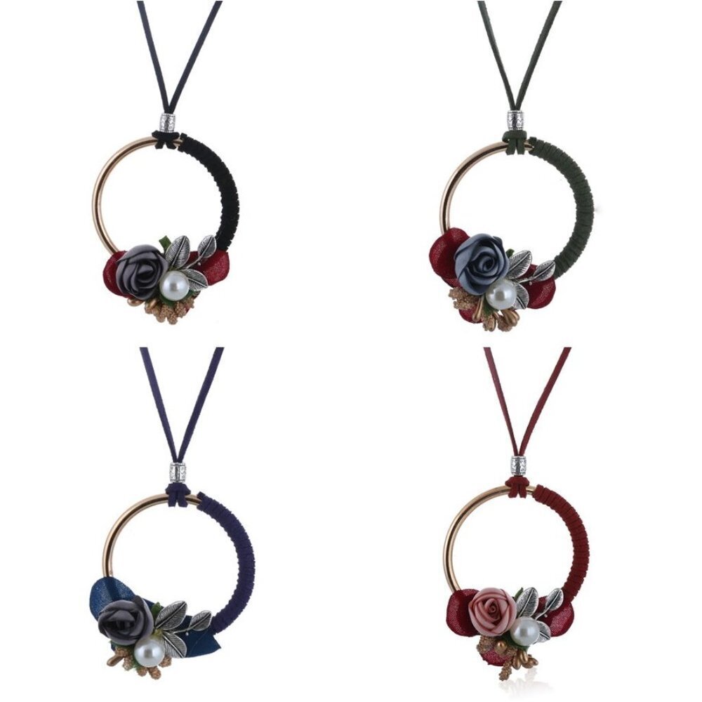 Circle flower necklace jewelry fashion gold tone large long adjustable brand new